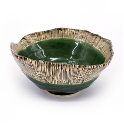 Japanese ceramic bowl, MIDORIBEJU, green and beige