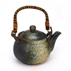 Japanese ceramic teapot with handle, AZA, dark grey and blue-green