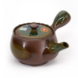 Japanese ceramic kyusu teapot, AZA, brown and blue