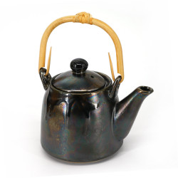 Japanese ceramic teapot with handle, AZA, dark grey and drips