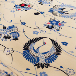 Tessuto di cotone giapponese beige, motivo gru, KUREN, made in Japan larghezza 112 cm x 1m