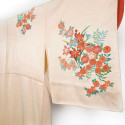 Japanischer Kimono im Vintage-Look, beige satiniert, Blumenmuster, ORENJI