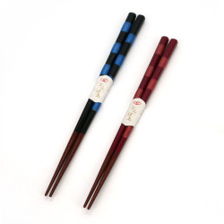 Pair of Japanese chopsticks in red or blue natural wood, WAKASA NURI ICHIBAN, 21 or 23 cm