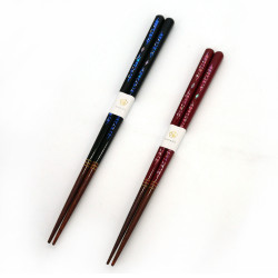 Pair of Japanese chopsticks in red or blue natural wood, WAKASA NURI DAIYANA, 21 or 23 cm
