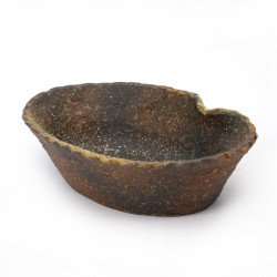 Jarrón ovalado de cerámica japonesa Ikebana, marrón, SHIGARAKIYAKI