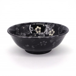 japanese noodle ramen bowl in ceramic HANA, black flowers