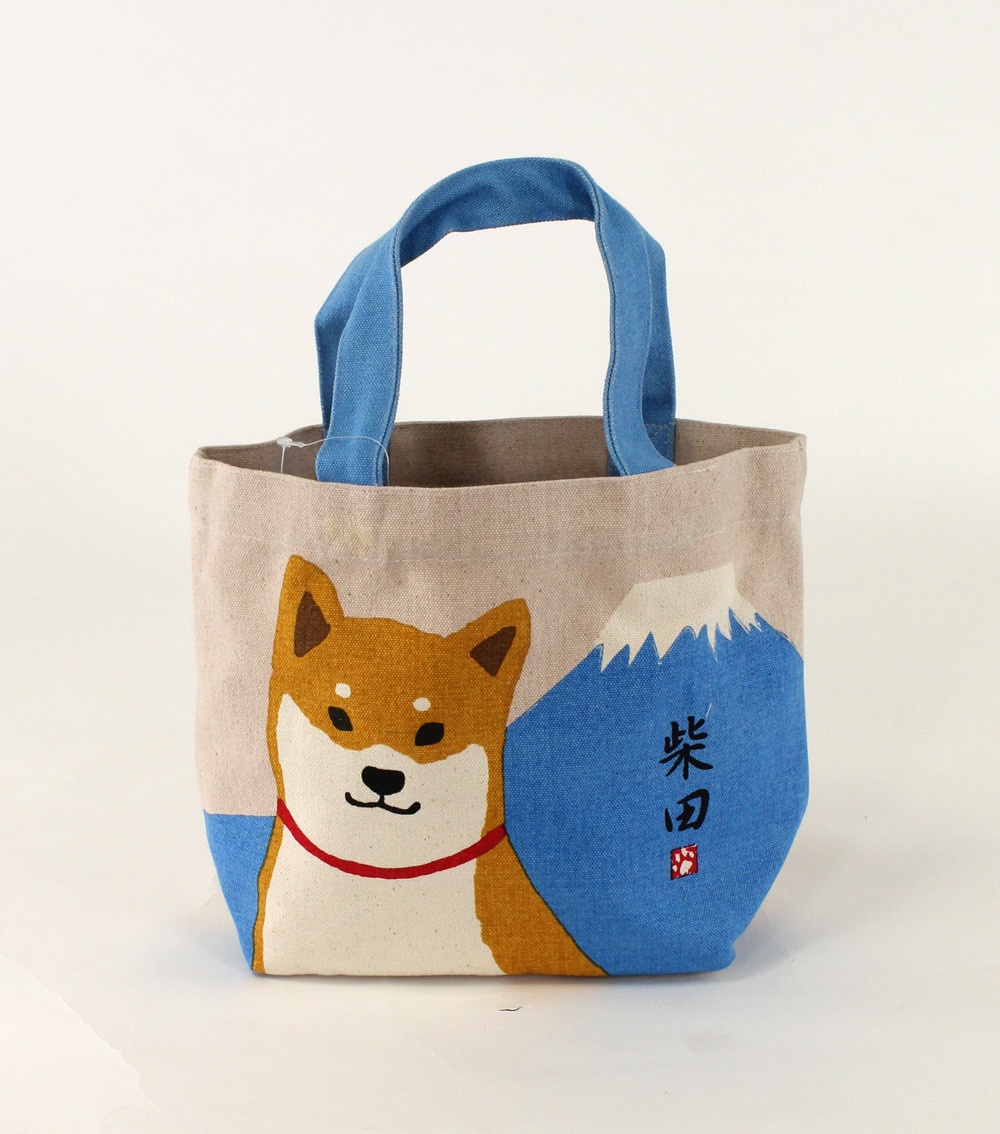 New Japan Shibatasan Dog Inu Cotton Shopping Tote Bag w Inside Pocket 15 X 15.5" 