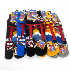 Japanese tabi socks in cotton with mountain and flower pattern, YAMA, color of your choice, 25 - 28cm