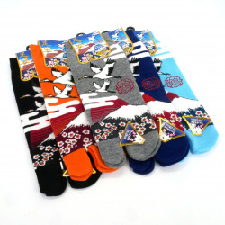 Calcetines tabi japoneses de algodón con motivo del monte Fuji y la grulla, FUJISAN KUREN, color a elegir, 25 - 28 cm
