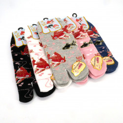 Calzini tabi in cotone giapponese con motivo pesci rossi, KINGYO, colore a scelta, 22 - 25 cm