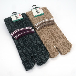 Chaussettes japonaises tabi en coton motif vagues, SEIGAIHA, couleur au choix, 25-27cm