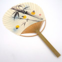Japanese non-folding uchiwa fan in paper and bamboo, Bamboo pattern, TAKE, 38x24.5 cm