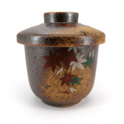 Tazza giapponese con coperchio di ceramica foglie di autunno, MOMIJI, marrone