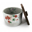 bol japonais gris en céramique avec couvercle en bois, TATTAGAWA, momiji