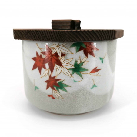 Bol japonais gris en céramique avec couvercle en bois, TATTAGAWA, momiji