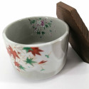 Japanese ceramic grey bowl with wooden lid, TATTAGAWA, momiji