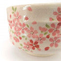 Japanese tea ceremony bowl - chawan, beige, pink flowers, SAKURA