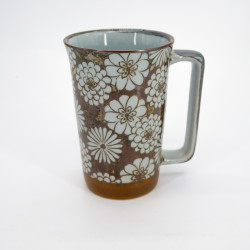 Grand mug japonais à thé en céramique - Hanazome Marron