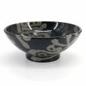 Japanese ramen bowl in black ceramic with Japanese symbol, NIHONGO NO TOJIGO