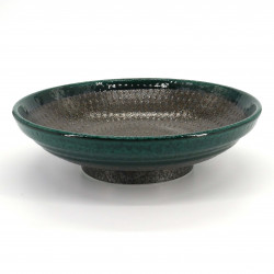 Japanese round ceramic plate, brown and green, CHAIRO MIDORI