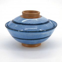Japanische blaue Keramikschale mit Deckel, RICHA, kreis