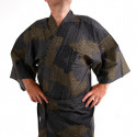 Japanese traditional black cotton happi coat kimono cloud pattern for men
