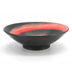 japanese round black red brush bowl SHU ARASHI KUROMIKAGE