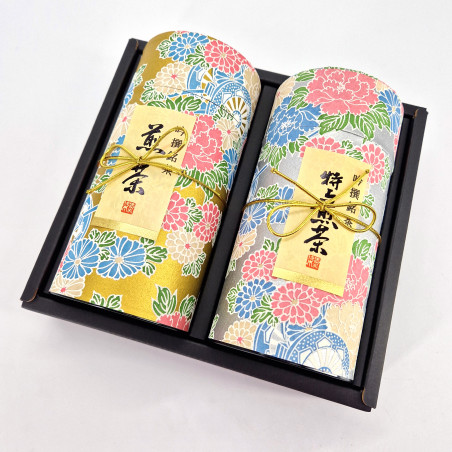 Duo di barattoli da tè giapponesi in oro e argento ricoperti di carta washi, YAYOI GOSHO, 200 g