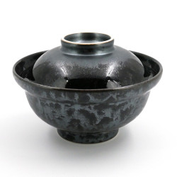 Ciotola in ceramica giapponese con coperchio, KOTAKUNOARU KURO, nero