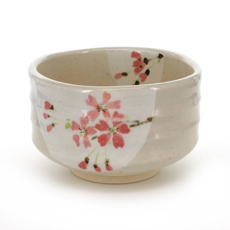 bol à thé traditionnel japonais avec motifs fleurs roses SAKURA HANGETSU