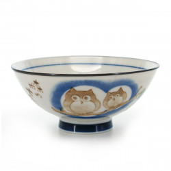 rice bowl with owl pictures blue KOHIKI MORI NO CHIE FUKURÔ ÔHIRA