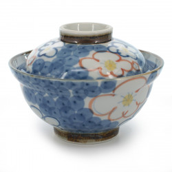 rice bowl with lid and plum flower patterns blue NISHIKI UME