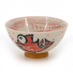 tea bowl with fish patterns red MEDETAI