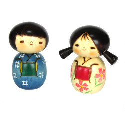 duo de poupées japonaises Kokeshi Doll set en bois NAKAYOSHI