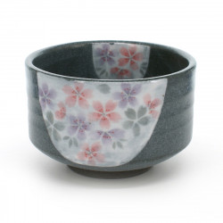tea bowl with sakura flower patterns grey MONKURO